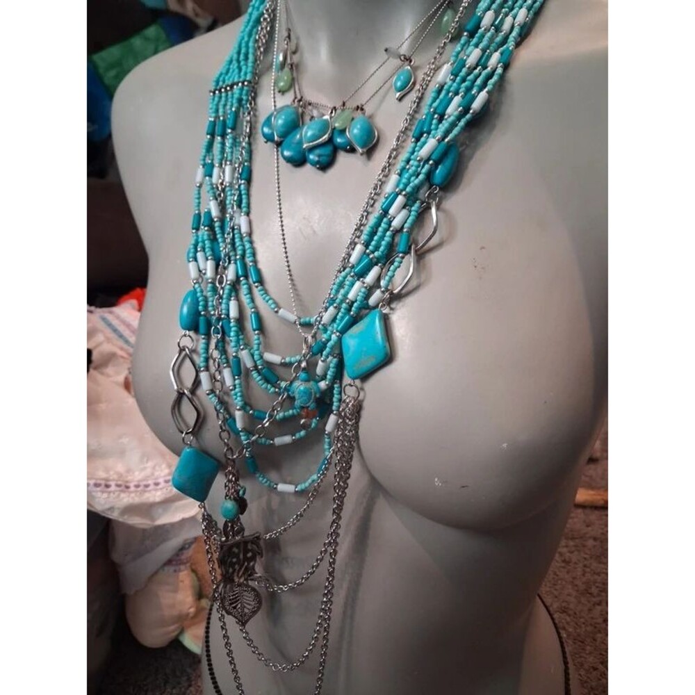 Boho Western Turquoise & Silver Tone Jewelry Bundle Set - Picture 2 of 9